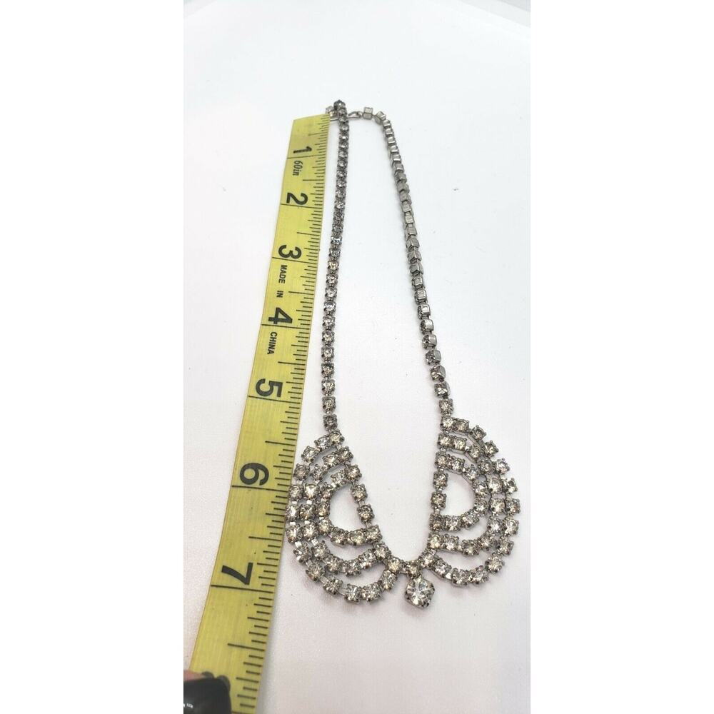 Vintage Necklace Rhinestone Double Swoop Scallop Collar Art Deco 1940s Bib - Picture 3 of 7